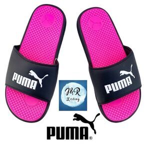 Puma Girls Cool Cat JR 371025 06 Black Open Toe Slip On Slide Sandals Size 7 C